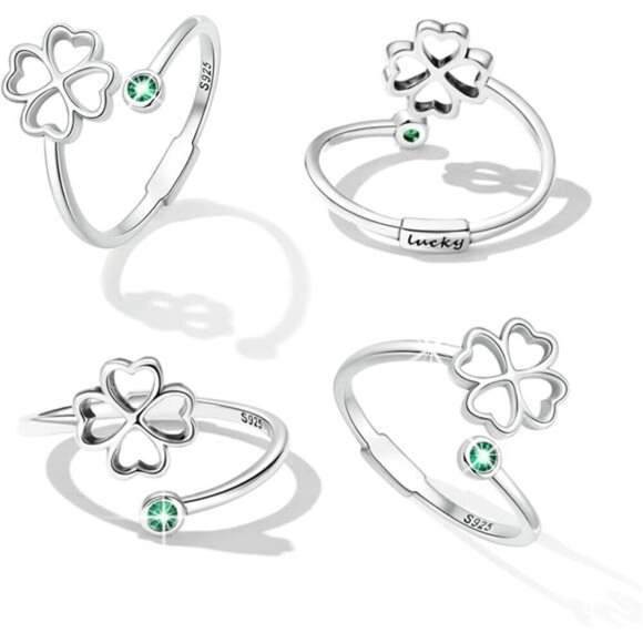 Adjustable Clover Leaf Ring 925 Sterling Silver Jewelry Comes with Good Luck - Picture 5 of 7